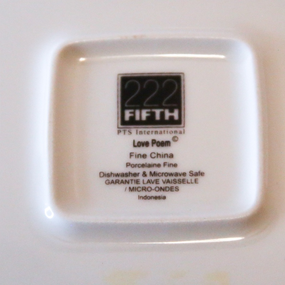 222 Fifth “Love Poem” Fine China Square Plate – 10” Gray Floral Scroll Design - Picture 8 of 8
